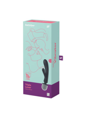 2 en 1 Vibromasseur rabbit et wand noir USB Triple Lover Satisfyer - CC597825